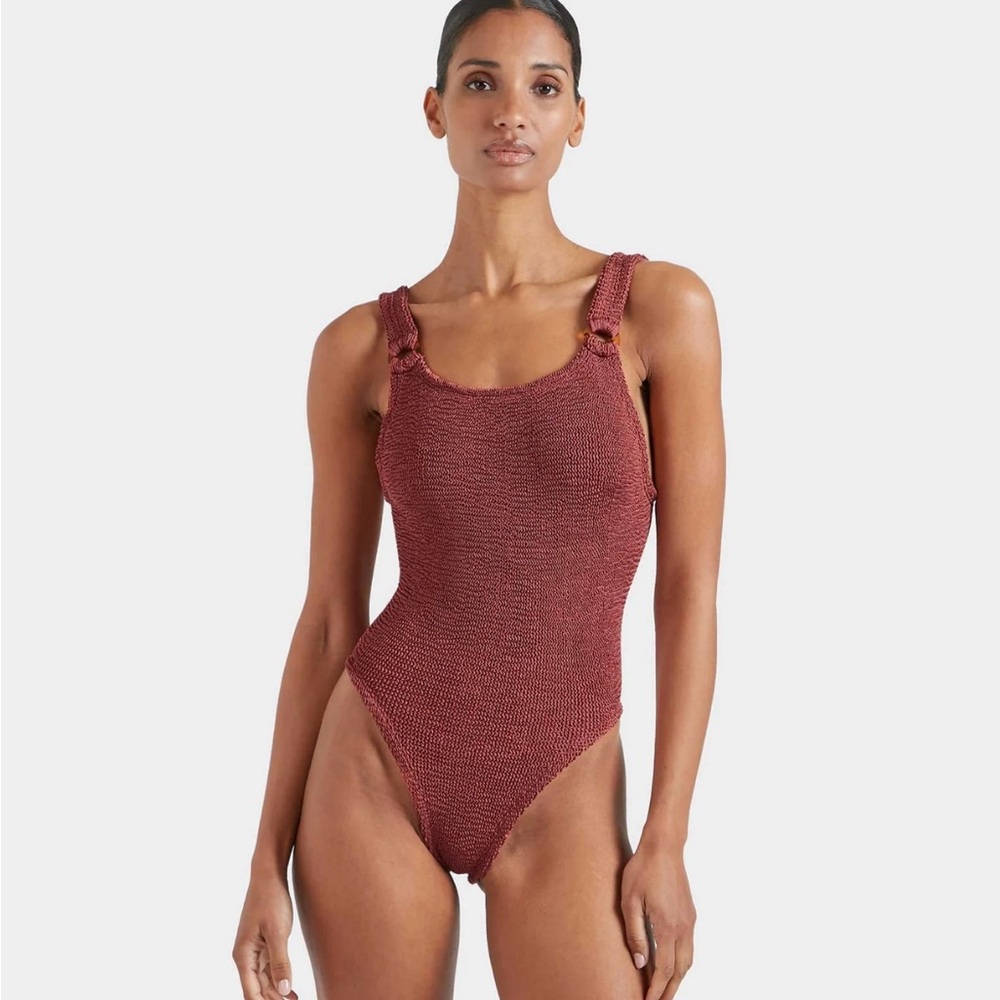 Hunza G Domino Tortoise Strap Metallic One Piece Swimsuit